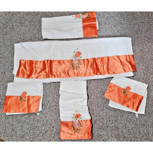 Vintage Bath guest towel set of 5 with orange satin accents made in Portugal
